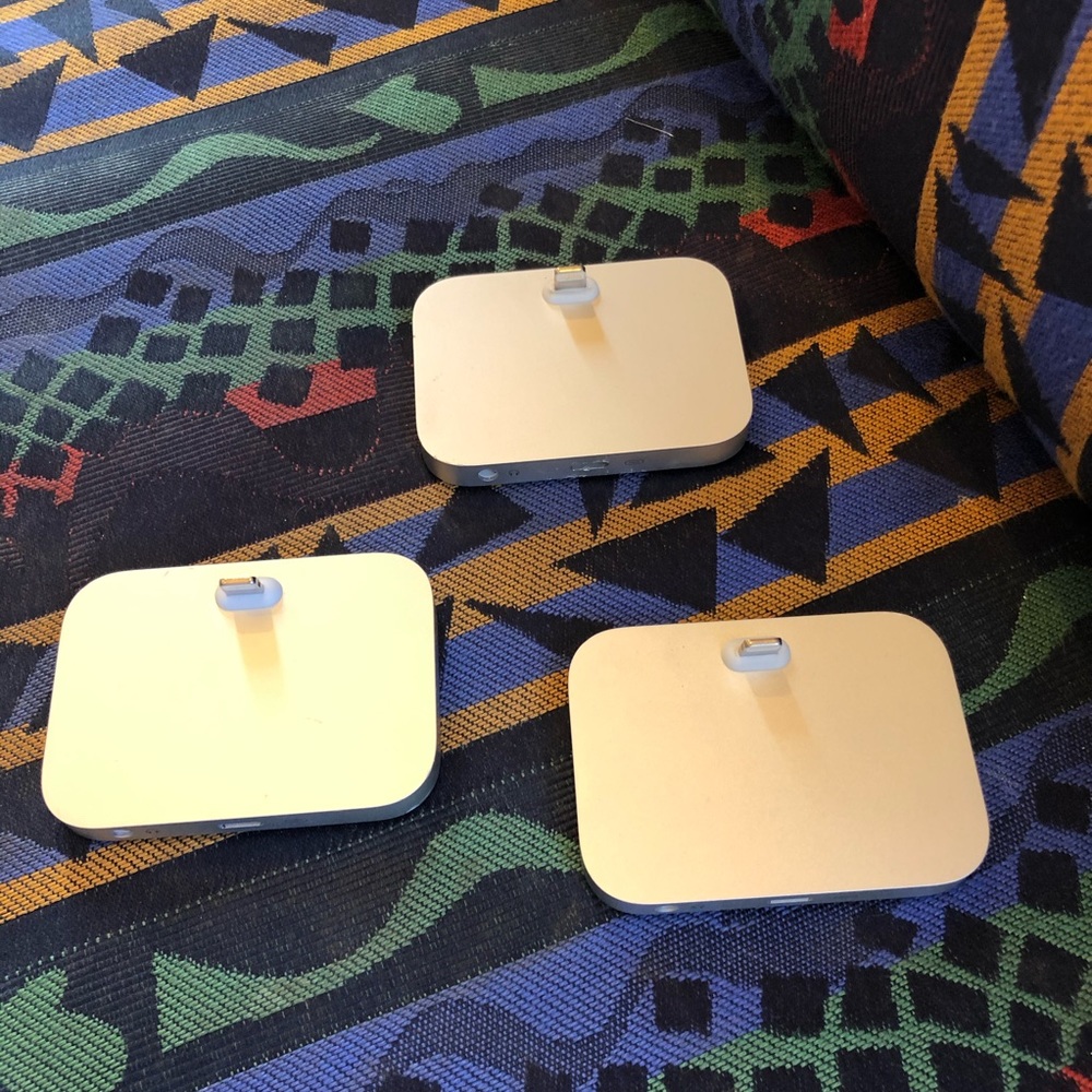 Apple iPhone stands.